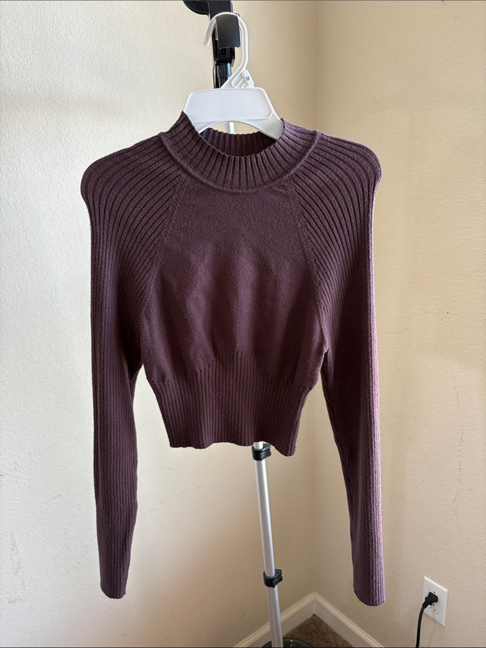 La Hearts Plum Ribbed Mock-Neck Sweater